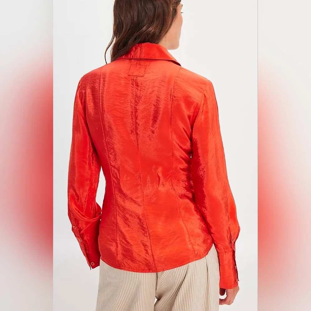 Free People Something Silky Button Up Shirt In Cherry Tomato Red